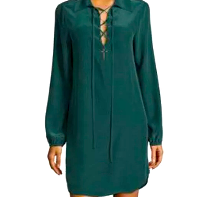 Frame Green Silk Shirt Dress Xs